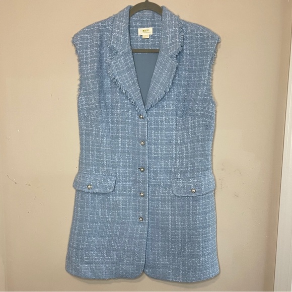 NWOT MAEVE Anthropologie Tweed Sleeveless Blazer Mini Dress, Size 14 - Picture 3 of 13